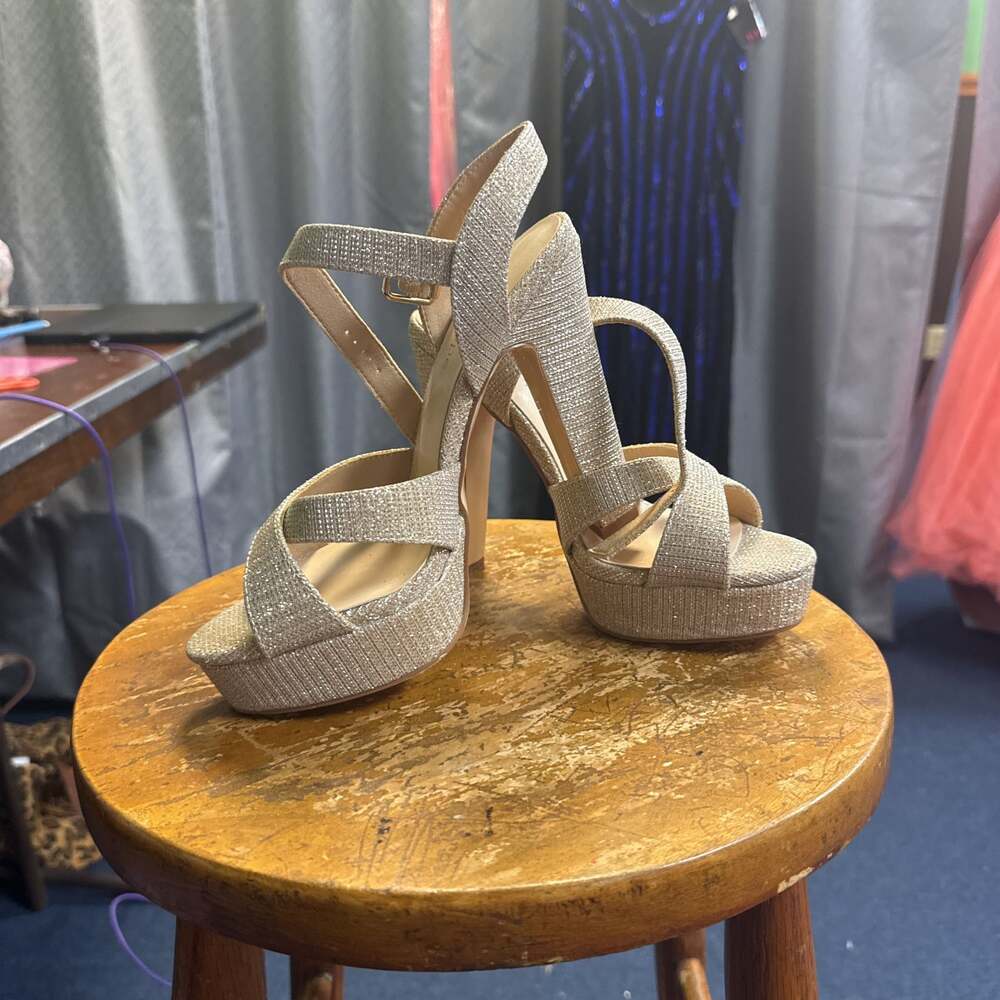 Modatope Gold Glitter Platform High Block Heel Sandals